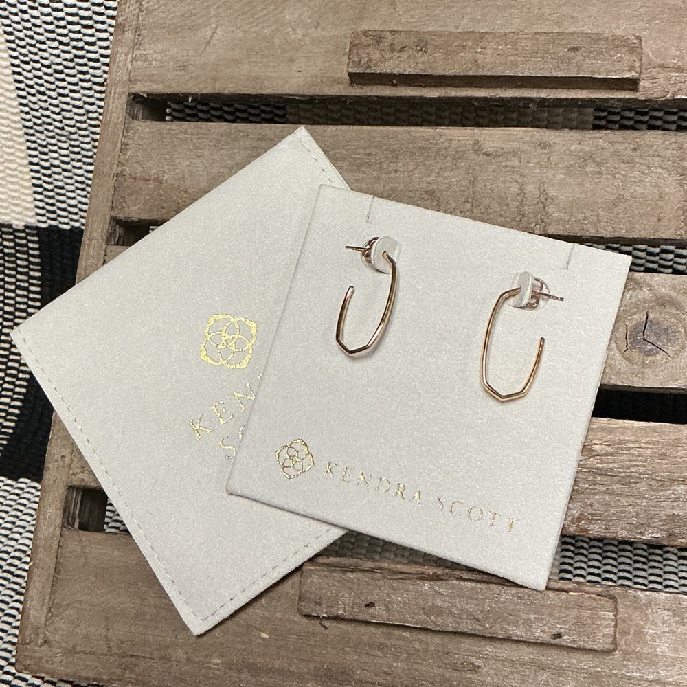 Kendra Scott new on card Ellen hoop rose gold 925 stamped signature earrings